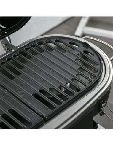 Outsunny Foldable Gas BBQ Grill 2 Burner Table Top Barbecue w/ Lid Piezo Ignition Thermometer for Camping Picnic Cooking, Alumin
