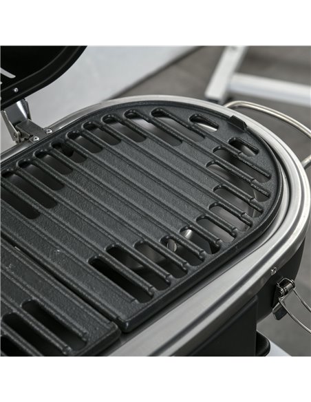Outsunny Foldable Gas BBQ Grill 2 Burner Table Top Barbecue w/ Lid Piezo Ignition Thermometer for Camping Picnic Cooking, Alumin - pic 41267 | FastDaddyshop