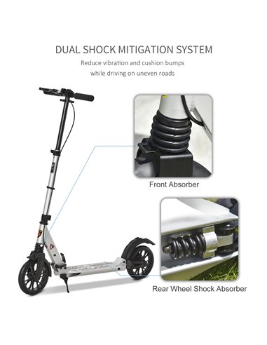 HOMCOM Adult Teens Kick Scooter Foldable Height Adjustable Aluminum Ride On Toy for 14+ with Rear Wheel & Hand Brake, Shock Miti