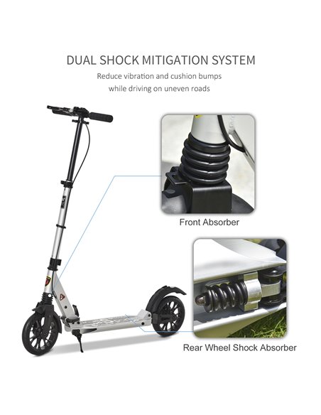 HOMCOM Adult Teens Kick Scooter Foldable Height Adjustable Aluminum Ride On Toy for 14+ with Rear Wheel & Hand Brake, Shock Miti - pic 4127 | FastDaddyshop