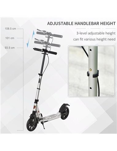HOMCOM Adult Teens Kick Scooter Foldable Height Adjustable Aluminum Ride On Toy for 14+ with Rear Wheel & Hand Brake, Shock Miti