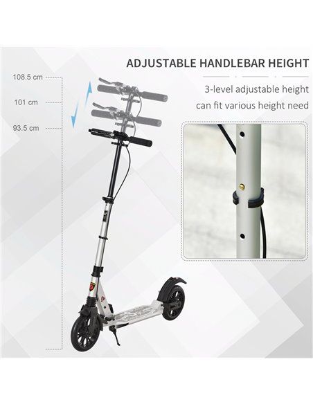 HOMCOM Adult Teens Kick Scooter Foldable Height Adjustable Aluminum Ride On Toy for 14+ with Rear Wheel & Hand Brake, Shock Miti - pic 4128 | FastDaddyshop