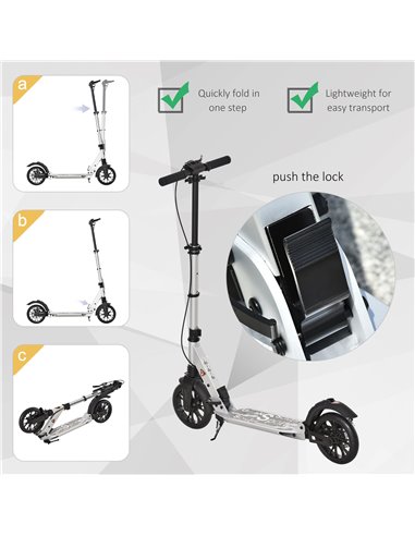 HOMCOM Adult Teens Kick Scooter Foldable Height Adjustable Aluminum Ride On Toy for 14+ with Rear Wheel & Hand Brake, Shock Miti
