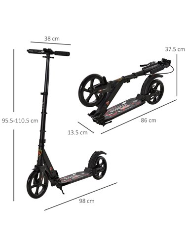 HOMCOM Teens Adult Kick Scooter Foldable Adjustable Aluminum Ride On Toy For 14+ w/ Dual Brake System, Shock Mitigation System -
