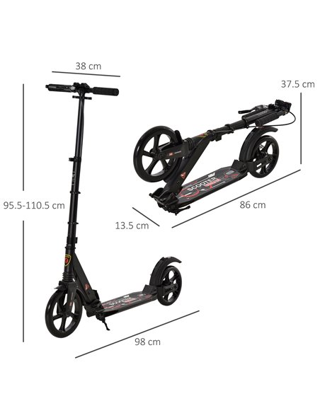 HOMCOM Teens Adult Kick Scooter Foldable Adjustable Aluminum Ride On Toy For 14+ w/ Dual Brake System, Shock Mitigation System - - pic 4134 | FastDaddyshop