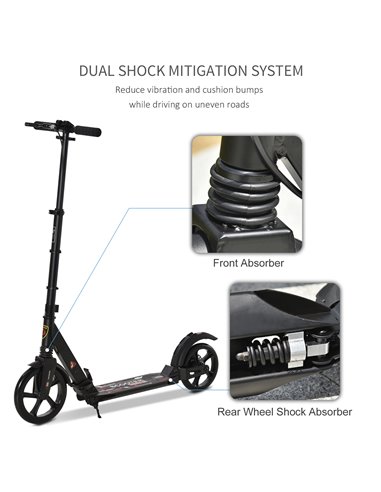 HOMCOM Teens Adult Kick Scooter Foldable Adjustable Aluminum Ride On Toy For 14+ w/ Dual Brake System, Shock Mitigation System -