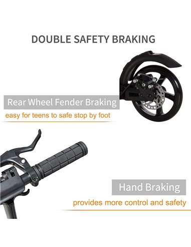 HOMCOM Teens Adult Kick Scooter Foldable Adjustable Aluminum Ride On Toy For 14+ w/ Dual Brake System, Shock Mitigation System -