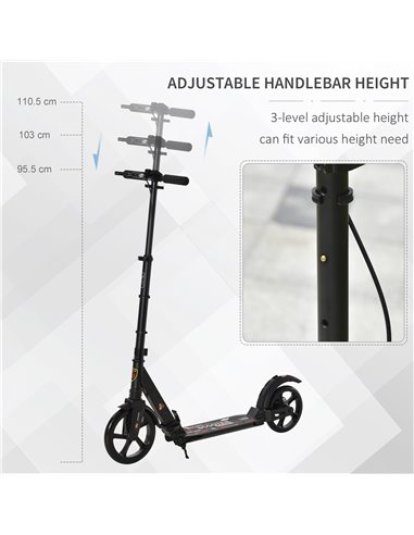 HOMCOM Teens Adult Kick Scooter Foldable Adjustable Aluminum Ride On Toy For 14+ w/ Dual Brake System, Shock Mitigation System -