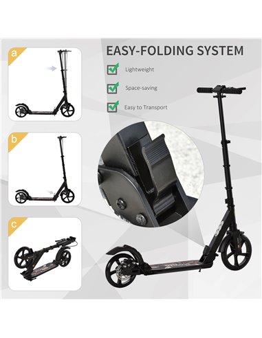 HOMCOM Teens Adult Kick Scooter Foldable Adjustable Aluminum Ride On Toy For 14+ w/ Dual Brake System, Shock Mitigation System -