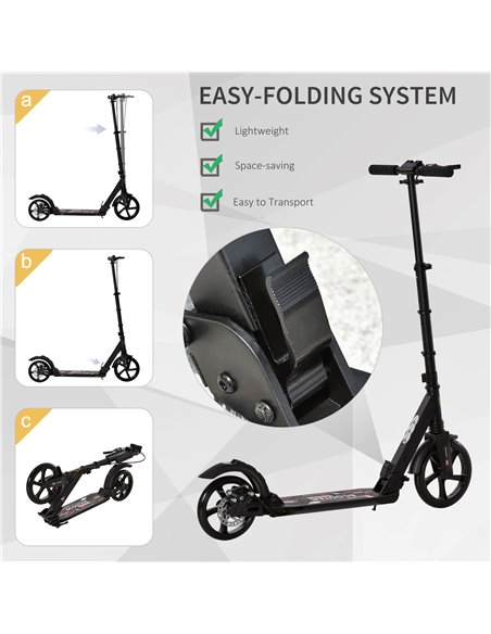 HOMCOM Teens Adult Kick Scooter Foldable Adjustable Aluminum Ride On Toy For 14+ w/ Dual Brake System, Shock Mitigation System - - pic 4138 | FastDaddyshop