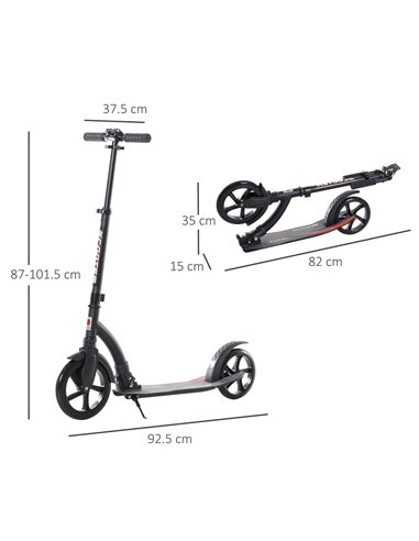 HOMCOM Teens Adult Kick Scooter w/ Shock Absorption Mechanism Foldable Adjustable Height Aluminium Frame Ride On Toy for 14+ - B