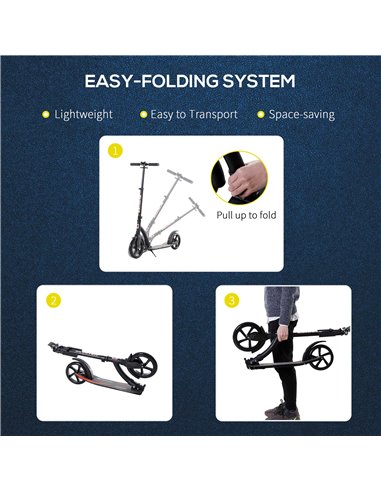 HOMCOM Teens Adult Kick Scooter w/ Shock Absorption Mechanism Foldable Adjustable Height Aluminium Frame Ride On Toy for 14+ - B