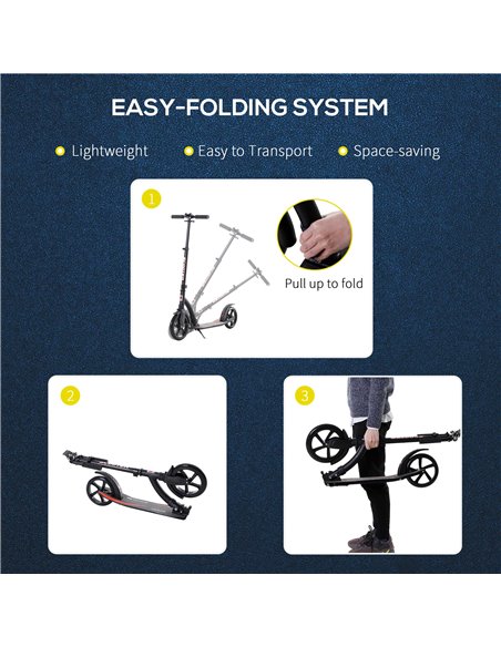 HOMCOM Teens Adult Kick Scooter w/ Shock Absorption Mechanism Foldable Adjustable Height Aluminium Frame Ride On Toy for 14+ - B - pic 4143 | FastDaddyshop
