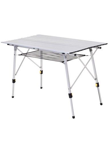 Outsunny 4FT Folding Aluminium Picnic Table Portable Camping BBQ Table Roll Up Top Mesh Layer Rack with Carrying Bag A20-146