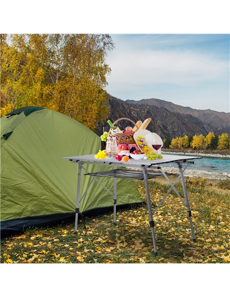 Outsunny 4FT Folding Aluminium Picnic Table Portable Camping BBQ Table Roll Up Top Mesh Layer Rack with Carrying Bag A20-146 - pic 41431 | FastDaddyshop