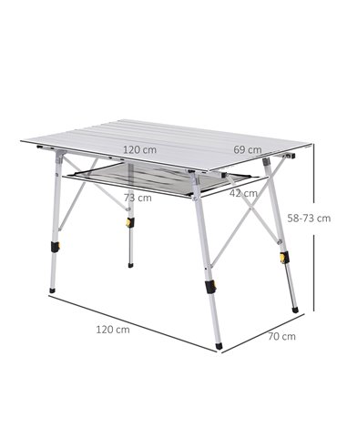 Outsunny 4FT Folding Aluminium Picnic Table Portable Camping BBQ Table Roll Up Top Mesh Layer Rack with Carrying Bag A20-146