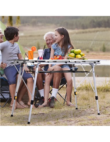 Outsunny 4FT Folding Aluminium Picnic Table Portable Camping BBQ Table Roll Up Top Mesh Layer Rack with Carrying Bag A20-146