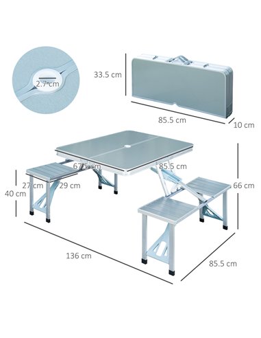 Outsunny Portable Folding Camping Picnic Table and Chairs Stools Set Party Field Kitchen Outdoor Garden BBQ Aluminum 01-0010