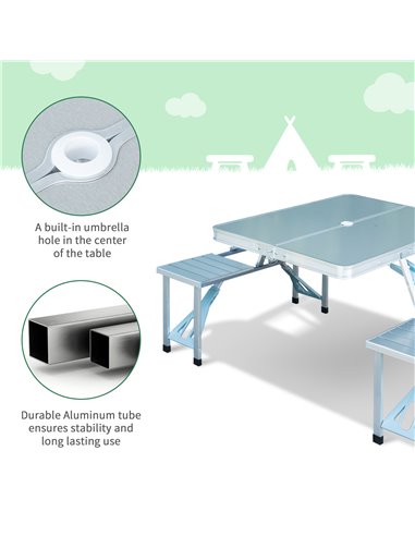 Outsunny Portable Folding Camping Picnic Table and Chairs Stools Set Party Field Kitchen Outdoor Garden BBQ Aluminum 01-0010