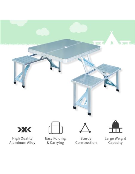 Outsunny Portable Folding Camping Picnic Table and Chairs Stools Set Party Field Kitchen Outdoor Garden BBQ Aluminum 01-0010 - pic 41443 | FastDaddyshop