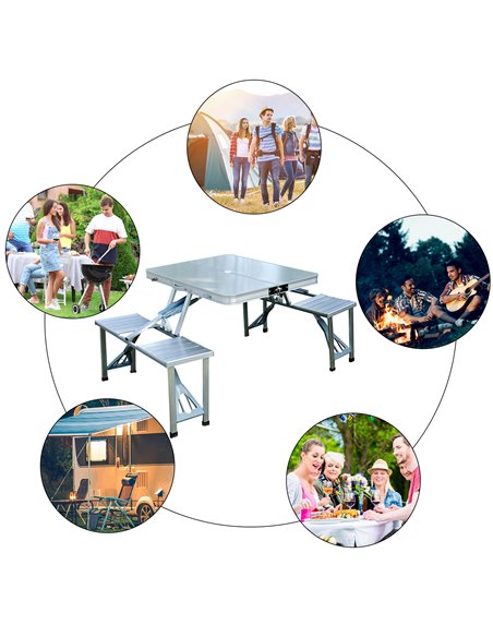 Outsunny Portable Folding Camping Picnic Table and Chairs Stools Set Party Field Kitchen Outdoor Garden BBQ Aluminum 01-0010 - pic 41445 | FastDaddyshop
