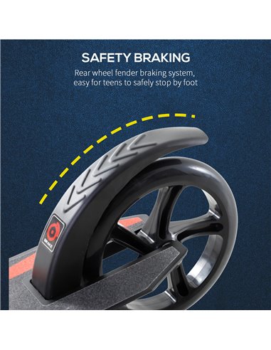 HOMCOM Teens Adult Kick Scooter w/ Shock Absorption Mechanism Foldable Adjustable Height Aluminium Frame Ride On Toy for 14+ - B