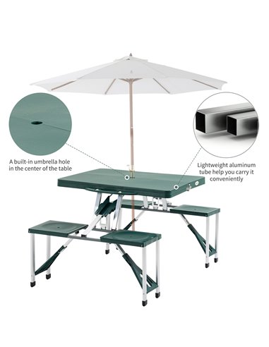 Outsunny Folding Camping Table with Stools Set Aluminum Bench Picnic Garden Party BBQ Portable 01-0402