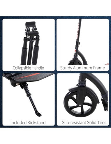 HOMCOM Teens Adult Kick Scooter w/ Shock Absorption Mechanism Foldable Adjustable Height Aluminium Frame Ride On Toy for 14+ - B