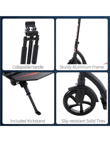 HOMCOM Teens Adult Kick Scooter w/ Shock Absorption Mechanism Foldable Adjustable Height Aluminium Frame Ride On Toy for 14+ - B - pic 4147 | FastDaddyshop