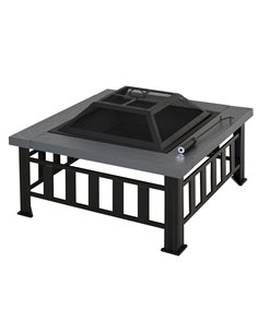 Outsunny Metal Large Firepit Outdoor Square Fire Pit Brazier, Black 842-073