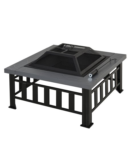 Outsunny Metal Large Firepit Outdoor Square Fire Pit Brazier, Black 842-073 - pic 41493 | FastDaddyshop