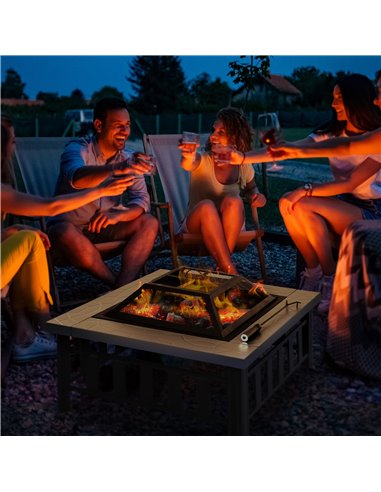 Outsunny Metal Large Firepit Outdoor Square Fire Pit Brazier, Black 842-073