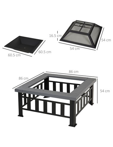 Outsunny Metal Large Firepit Outdoor Square Fire Pit Brazier, Black 842-073