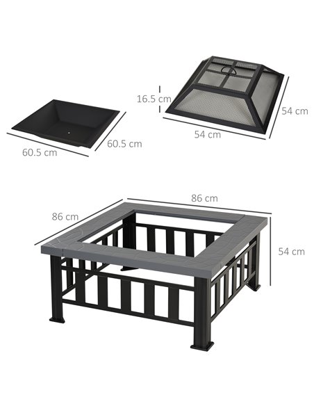 Outsunny Metal Large Firepit Outdoor Square Fire Pit Brazier, Black 842-073 - pic 41495 | FastDaddyshop