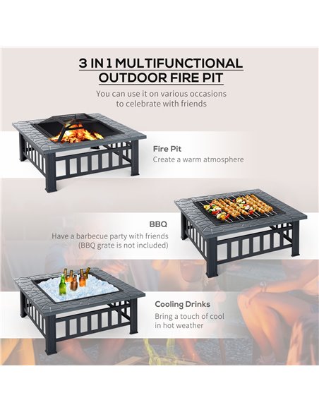 Outsunny Metal Large Firepit Outdoor Square Fire Pit Brazier w/ Rain Cover, Lid, Log Grate for Backyard, Camping, BBQ, Bonfire,  - pic 41496 | FastDaddyshop