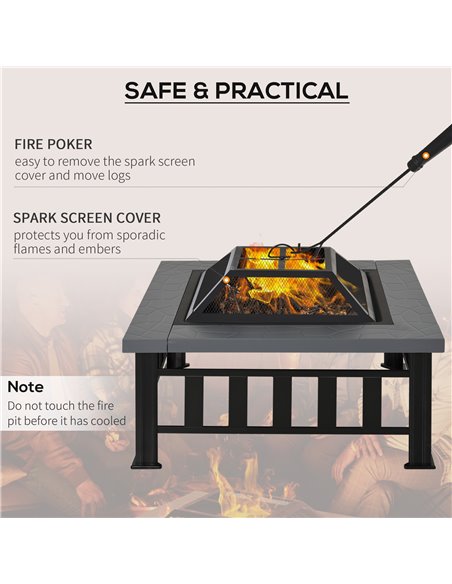 Outsunny Metal Large Firepit Outdoor Square Fire Pit Brazier w/ Rain Cover, Lid, Log Grate for Backyard, Camping, BBQ, Bonfire,  - pic 41497 | FastDaddyshop