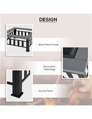 Outsunny Metal Large Firepit Outdoor Square Fire Pit Brazier w/ Rain Cover, Lid, Log Grate for Backyard, Camping, BBQ, Bonfire, 
