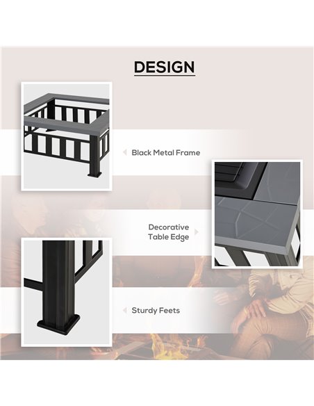 Outsunny Metal Large Firepit Outdoor Square Fire Pit Brazier w/ Rain Cover, Lid, Log Grate for Backyard, Camping, BBQ, Bonfire,  - pic 41498 | FastDaddyshop