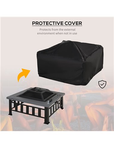 Outsunny Metal Large Firepit Outdoor Square Fire Pit Brazier w/ Rain Cover, Lid, Log Grate for Backyard, Camping, BBQ, Bonfire, 