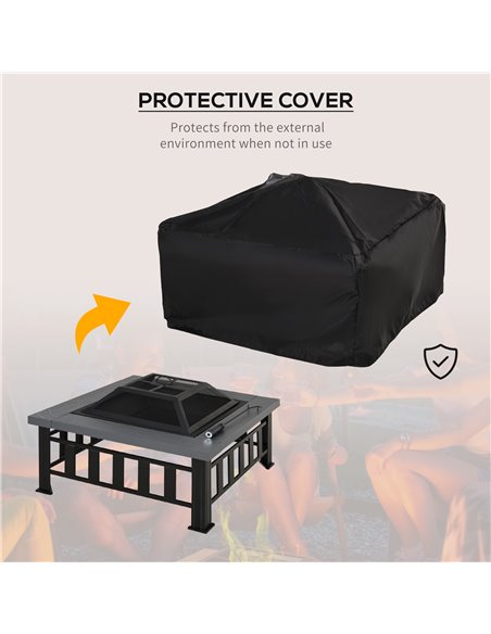 Outsunny Metal Large Firepit Outdoor Square Fire Pit Brazier w/ Rain Cover, Lid, Log Grate for Backyard, Camping, BBQ, Bonfire,  - pic 41499 | FastDaddyshop