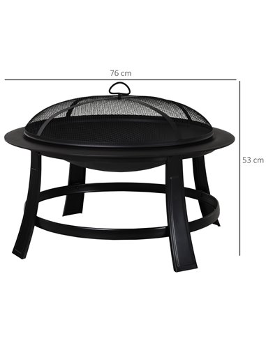 Outsunny Metal Large Firepit Bowl Outdoor Round Fire Pit, Black 842-079