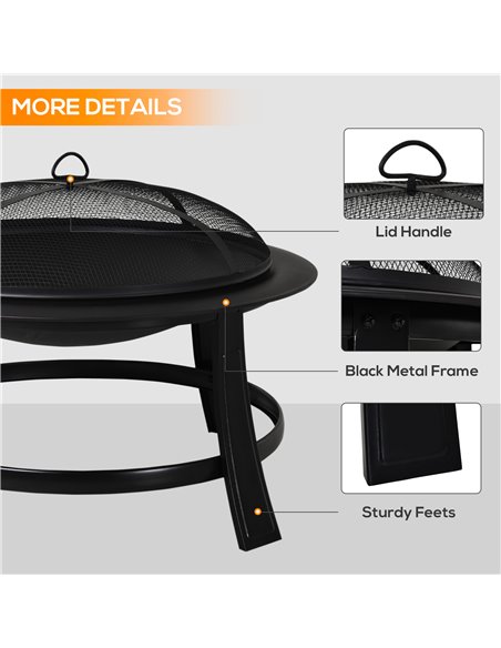 Outsunny Metal Large Firepit Bowl Outdoor Round Fire Pit w/ Lid, Log Grate, Poker for Backyard, Camping, BBQ, Bonfire, 76 x 76 x - pic 41507 | FastDaddyshop