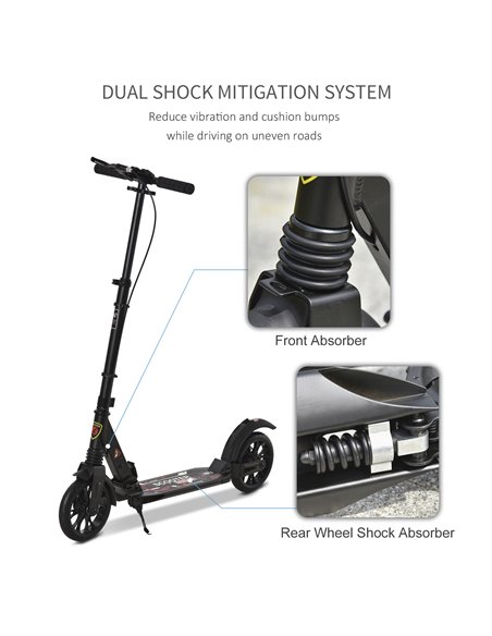HOMCOM Adult Teens Kick Scooter Foldable Height Adjustable Aluminum Ride On Toy for 14+ with Rear Wheel & Hand Brake, Shock Miti - pic 4151 | FastDaddyshop
