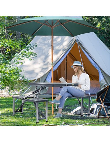 Outsunny Folding Picnic Table and Chair Set Portable Camping Hiking Dining Furniture with Four Chairs, Aluminium Frame and Suitc