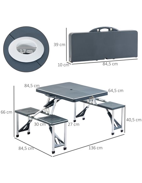 Outsunny Folding Picnic Table and Chair Set Portable Camping Hiking Dining Furniture with Four Chairs, Aluminium Frame and Suitc - pic 41513 | FastDaddyshop