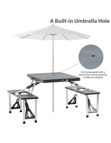 Outsunny Folding Picnic Table and Chair Set Portable Camping Hiking Dining Furniture with Four Chairs, Aluminium Frame and Suitc
