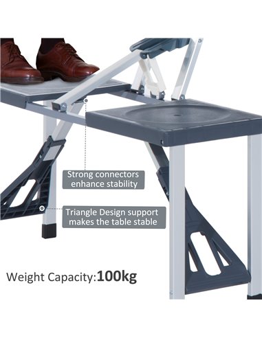 Outsunny Folding Picnic Table and Chair Set Portable Camping Hiking Dining Furniture with Four Chairs, Aluminium Frame and Suitc