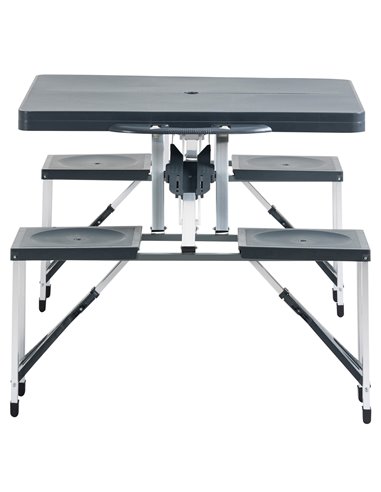 Outsunny Folding Picnic Table and Chair Set Portable Camping Hiking Dining Furniture with Four Chairs, Aluminium Frame and Suitc