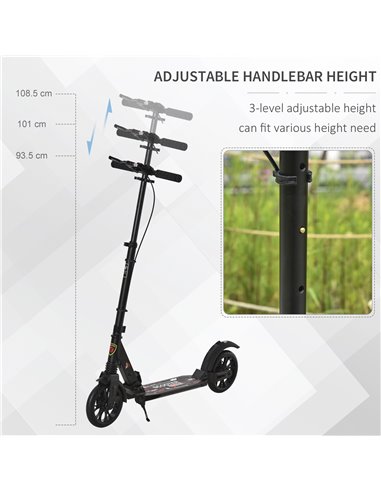 HOMCOM Adult Teens Kick Scooter Foldable Height Adjustable Aluminum Ride On Toy for 14+ with Rear Wheel & Hand Brake, Shock Miti