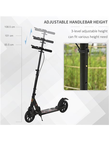 HOMCOM Adult Teens Kick Scooter Foldable Height Adjustable Aluminum Ride On Toy for 14+ with Rear Wheel & Hand Brake, Shock Miti - pic 4152 | FastDaddyshop